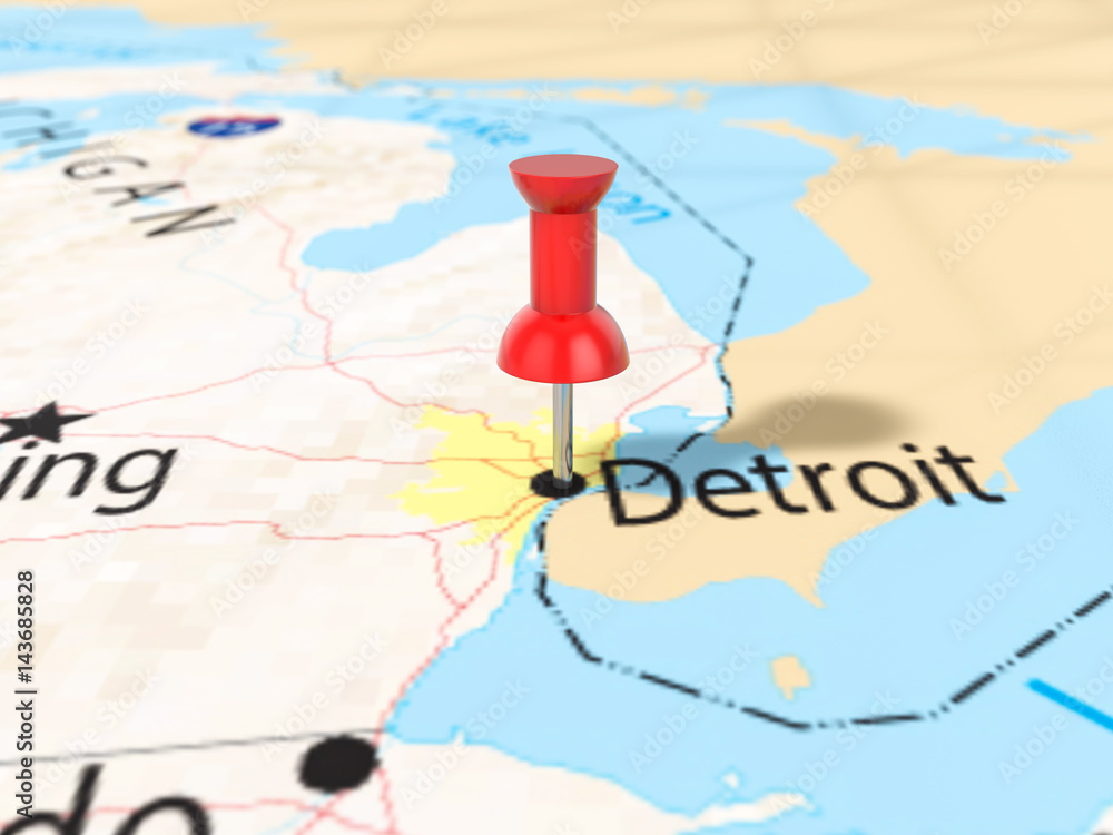 Pushpin on Detroit map Pushpin on Detroit map