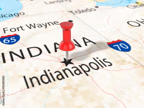 Tableau sur toile Pushpin on Indianapolis map