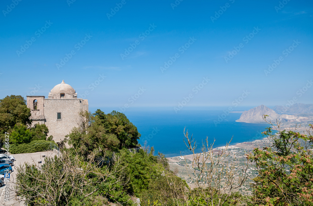 The Church of St. John the Baptist and Cofano mount in Erice
