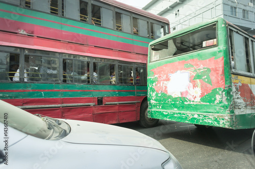 Traffic jam during the day photo