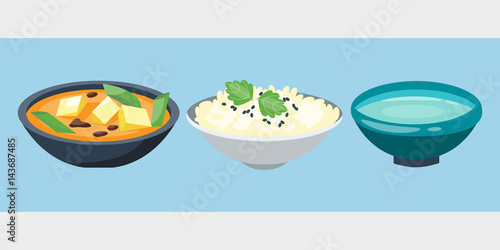 Porridge plate in bowl isolated on white background breakfast healthy food hot delicious and vegetarian groats garnish bread cuisine vector illustration.
