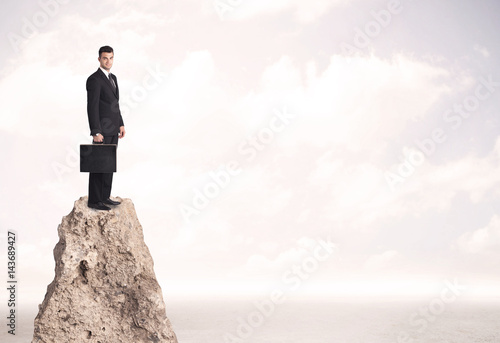 Happy businessman standing on cliff