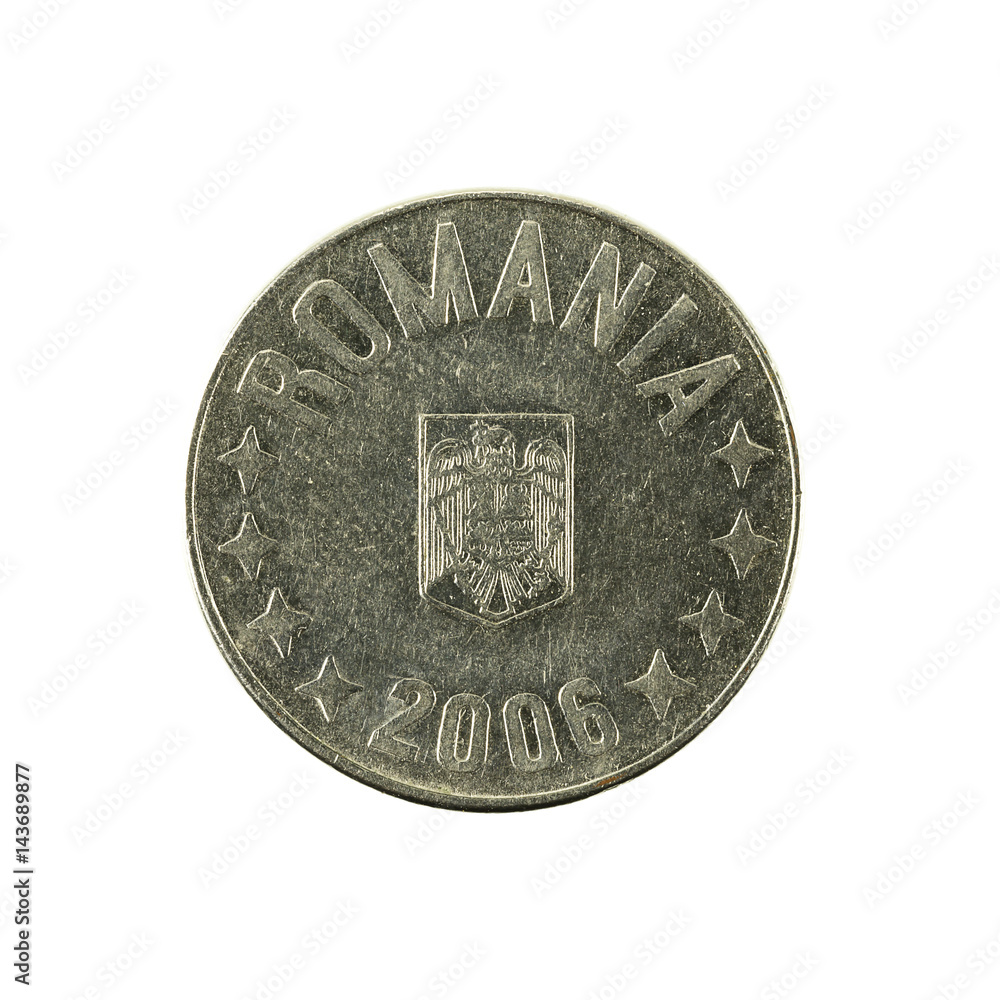 10 romanian ban coin (2006) reverse isolated on white background 10 romanian ban coin (2006) reverse isolated on white background