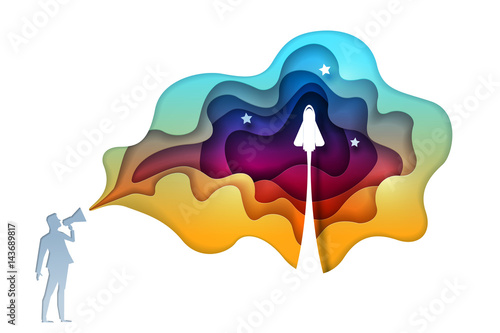 Paper craft style business concept illustration