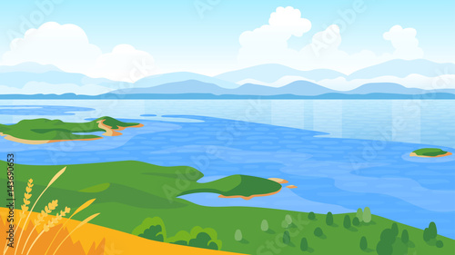 Summer landscape with sea and mountains vector illustration 
