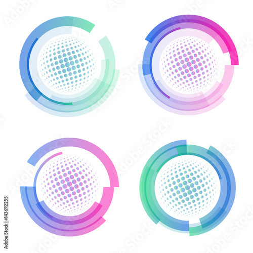 Isolated abstract colorful round shape logo set, circular frames logotypes collection, golf balls icons on white background vector illustration