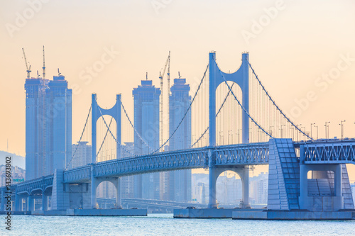 Photography Busan Gwangandaegyo Bridge or GwangAn Bridge at Gwangalli Beach, Diamond Bridge, Haeundae, Busan, South Korea