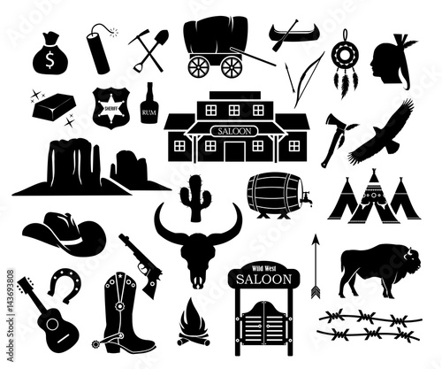 Cowboy, western, wild west icon set vector 