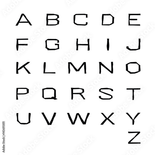 Cut off wide alphabet. Black letters on white background.
