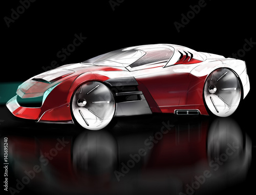 Computer sketch concept car sports coupe. Illustration.
