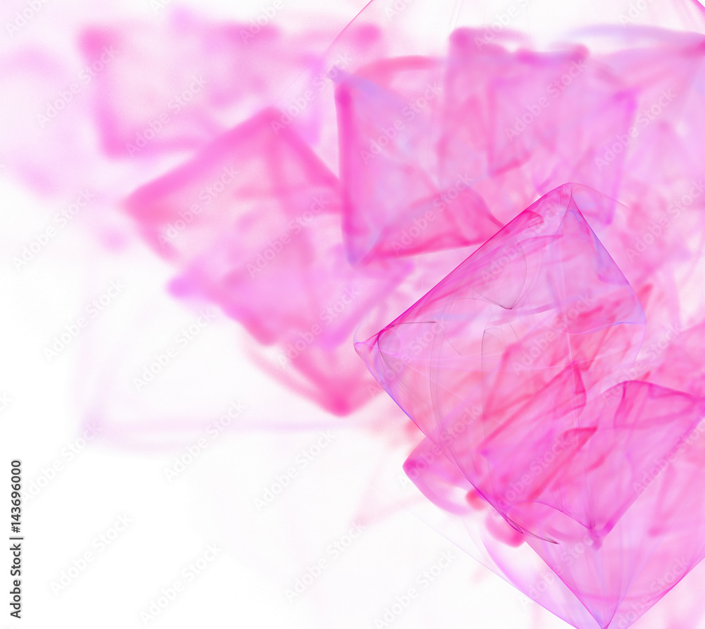 Abstract white fractal background. Pink and purple square pattern. Transparent rectangle texture. Smoke or ink pleats and folds blurred on background. Abstract white fractal background. Pink and purple square pattern. Transparent rectangle texture. Smoke or ink pleats and folds blurred on background.