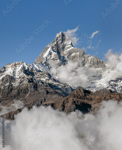 View of the himalayan peak Machhapuchre from the south (view from the motor hang-gliding) - Annapurna region, Nepal photo