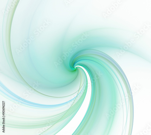 White abstract background. Fresh spiral curl or swirl in the center with green lines texture, fractal pattern.