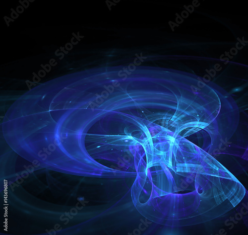 Black abstract background  fractal texture. Purple plasma energy circle pattern. Blue vortex surface in dark space.