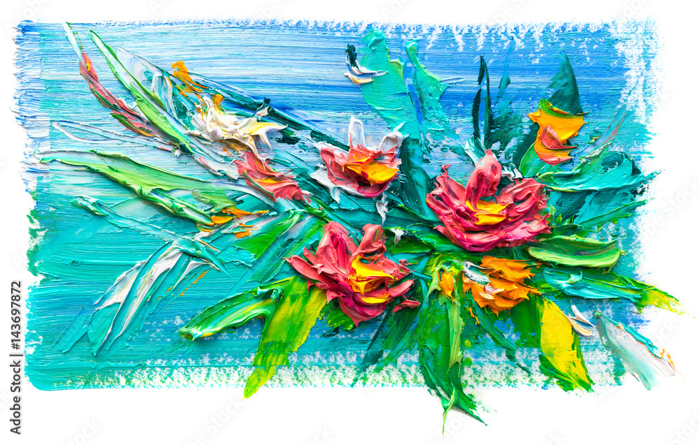Fototapeta Kolorowe kwiaty pędzlem malowane