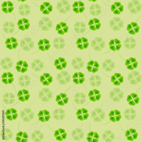 Clover leaf hand drawn doodle seamless pattern vector illustration. St Patrick's Day symbol, Irish lucky shamrock background