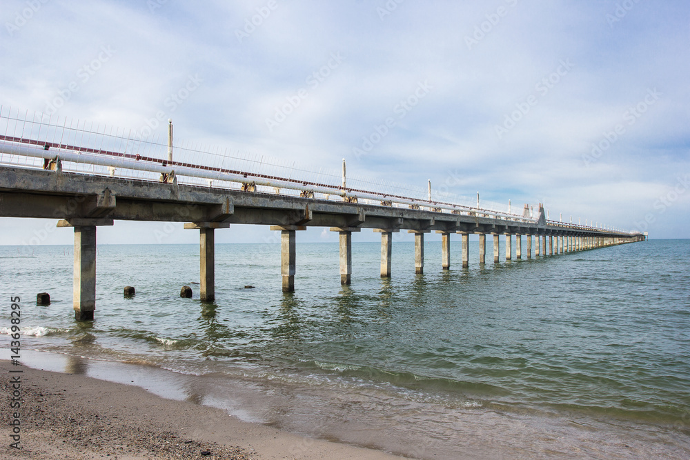 Bridge pier extending into the sea