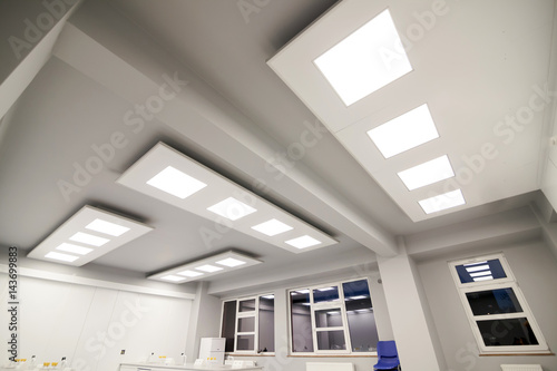 Ceiling lights custom designed for an office business building or a medical, chemical or research room.