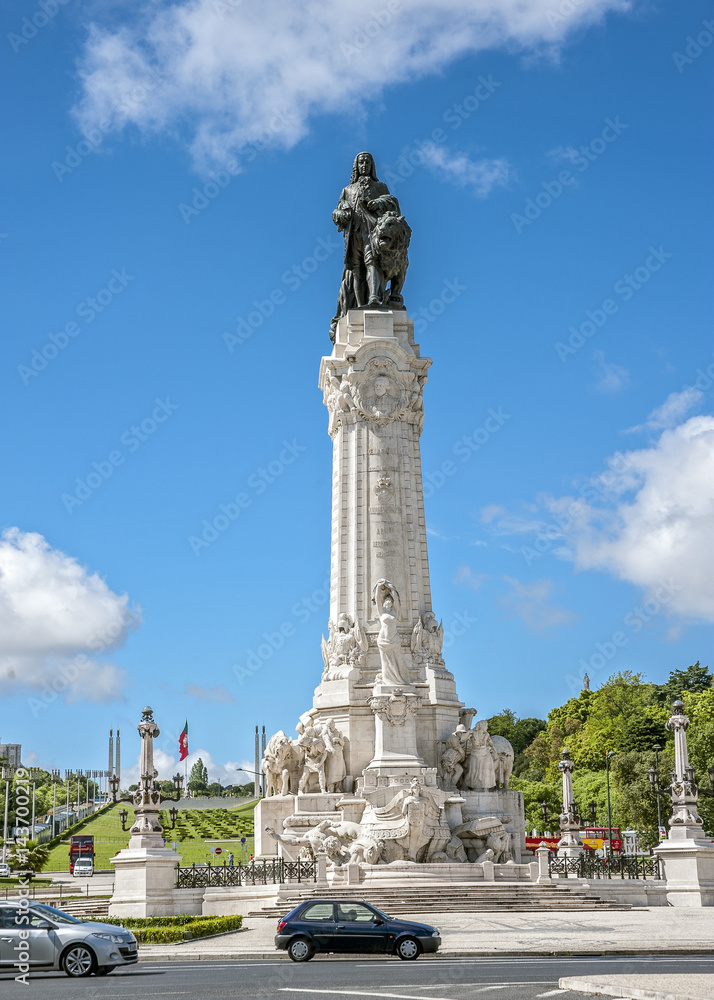  Portugal, Lisbon . Avenue Avenida da Liberdade ends square, named after the Marquis of Pombal, in the middle of which is a monument to Pombal .