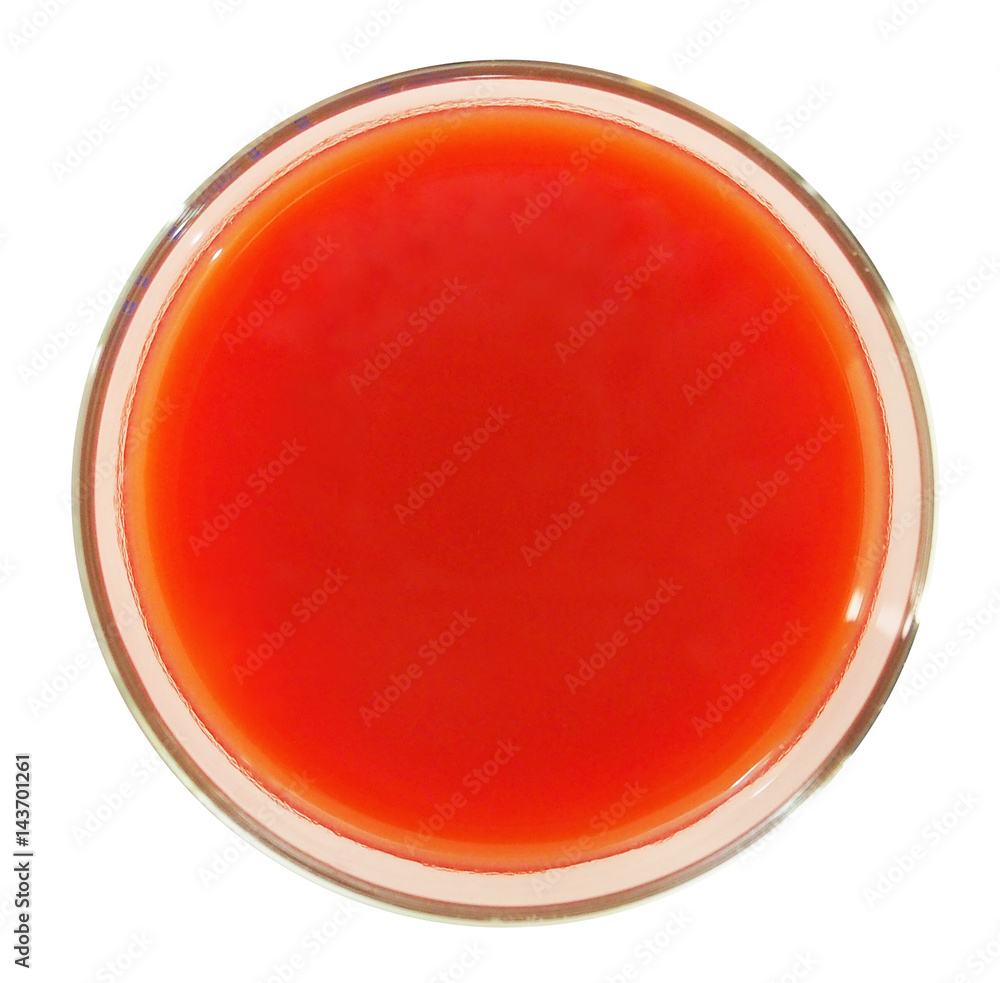 A glass of tomato juice isolated on white background, top view. A glass of tomato juice isolated on white background, top view.
