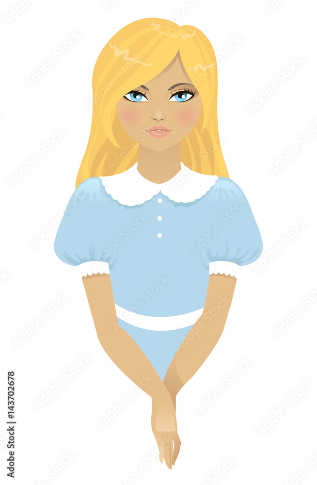 Portrait of cute little girl in blue dress. Vector illustration Portrait of cute little girl in blue dress. Vector illustration