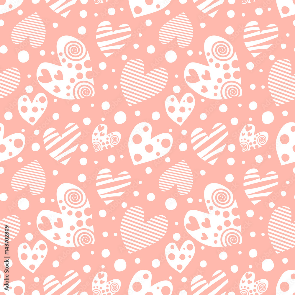 Seamless vector pattern with hearts. Background with hand drawn ornamental symbols. Template for wrapping, decor, surface, cards, backgrounds, textile, print. Repeat ornament. Series of Love Patterns. Seamless vector pattern with hearts. Background with hand drawn ornamental symbols. Template for wrapping, decor, surface, cards, backgrounds, textile, print. Repeat ornament. Series of Love Patterns.