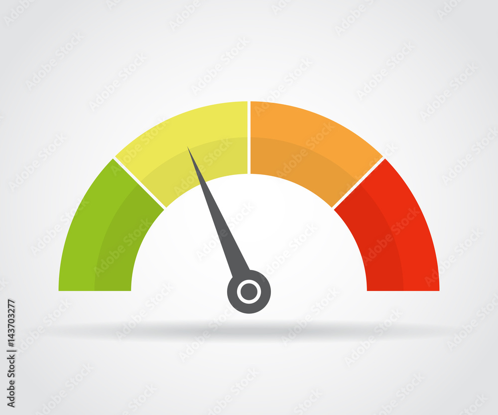 Speedometer icon. Colorful infographic gauge element with shadow Speedometer icon. Colorful infographic gauge element with shadow