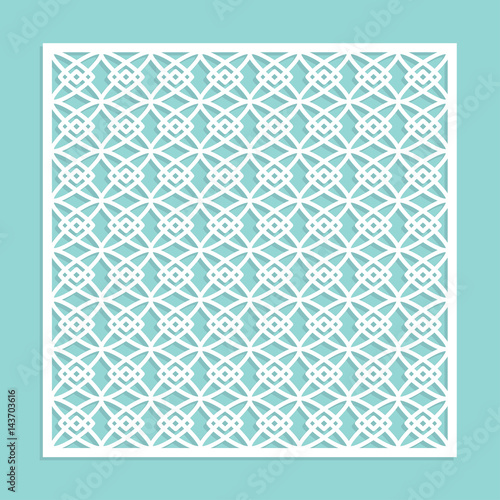 A template for laser cutting. A square panel with a geometric pattern. Decorative element. Carved panel stencil for cutting out paper, wood, metal. Vector illustration.