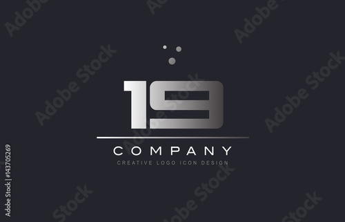 19 nineteen number silver grey metal logo icon deign vector