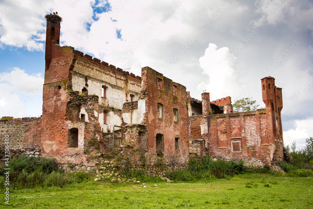Ruins of Prussian castle Shaaken in Nekrasovo, Kaliningrad region 