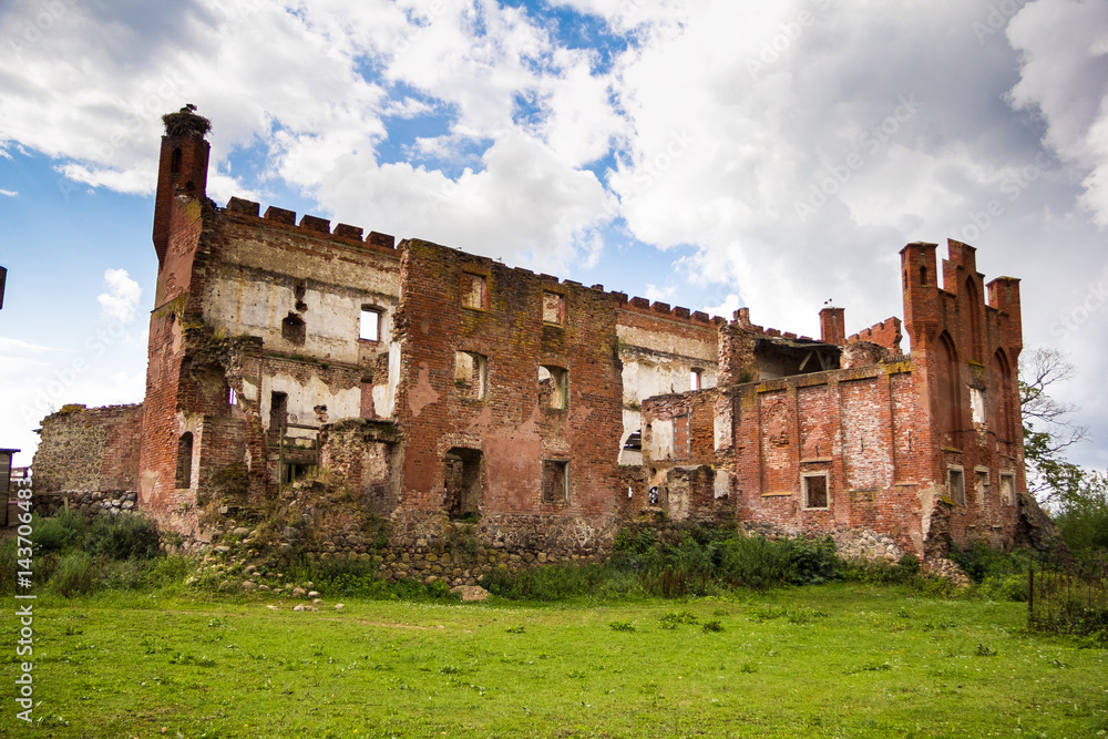 Ruins of Prussian castle Shaaken in Nekrasovo, Kaliningrad region 