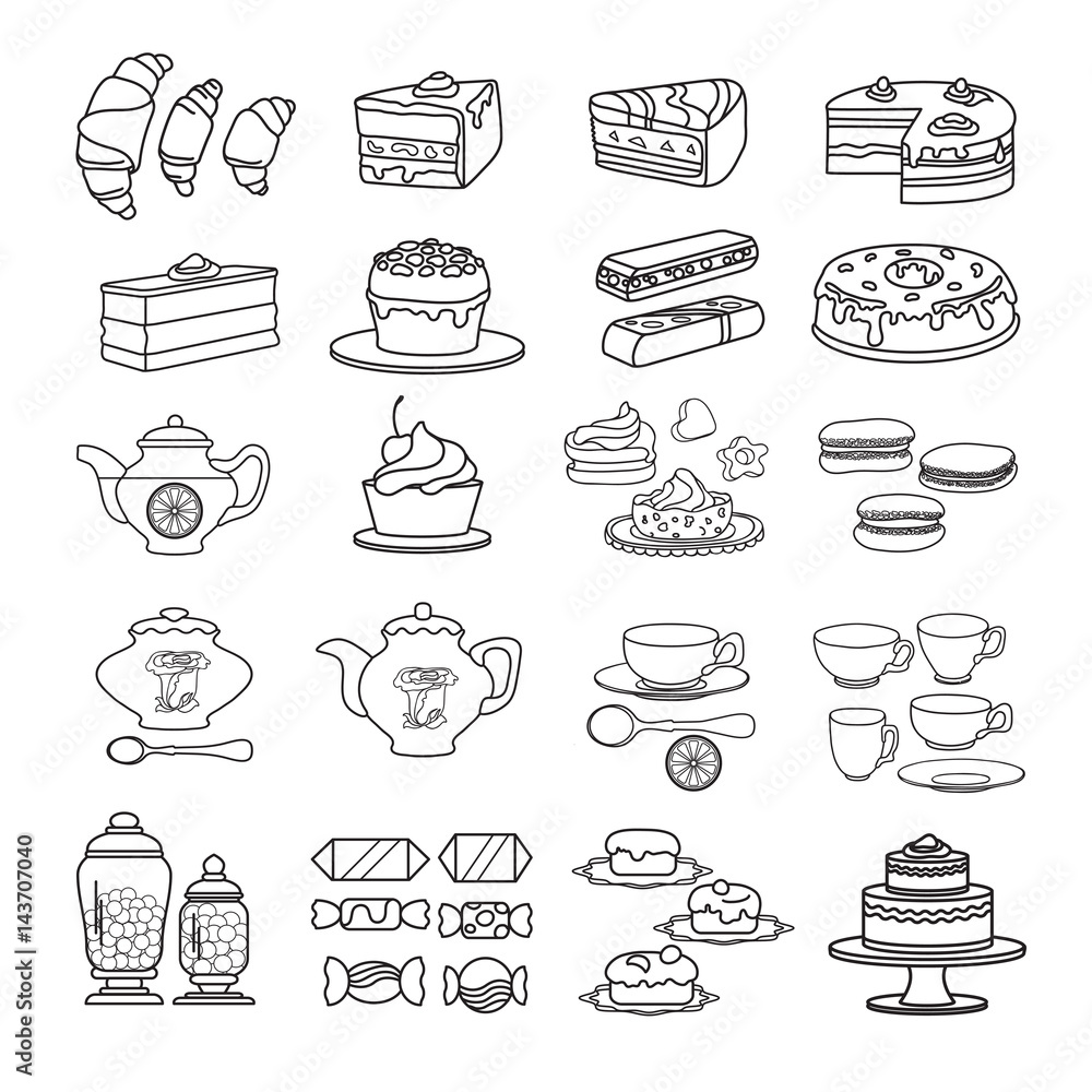 Confectionery icon. Set of cute various desserts icons. 