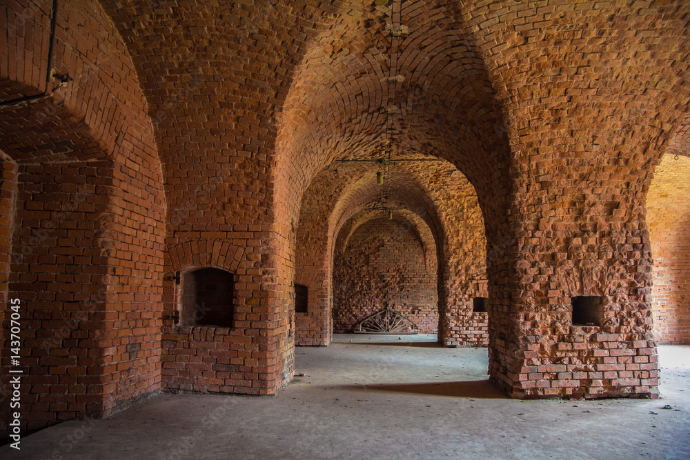 Corridors of the old fortification structure of red brick