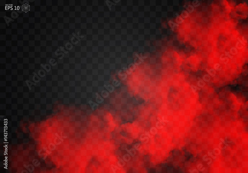 Fog or smoke red isolated transparent special effect. White vector cloudiness, mist smog background. illustration