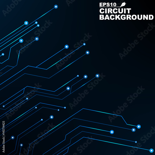 Circuit. Black abstract background of digital technology. New technologies in design. Computer network. Blue, glowing neon lines