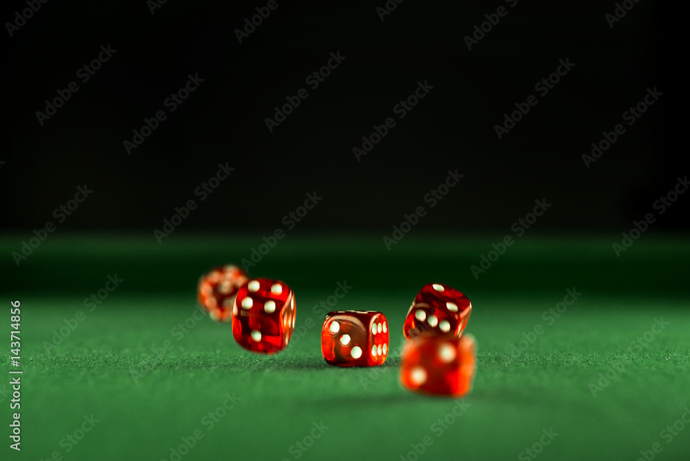 Casino concept dice in montion, poker chips Casino concept dice in montion, poker chips