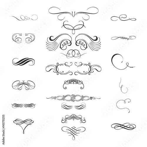 Floral decorations. Set of vector silhouettes isolated on white background.