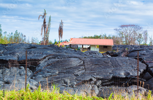 Destroyed home in lava photo