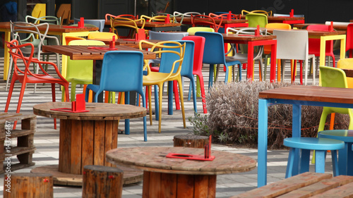 Chairs colorful restaurant cafe empty © Uros Petrovic