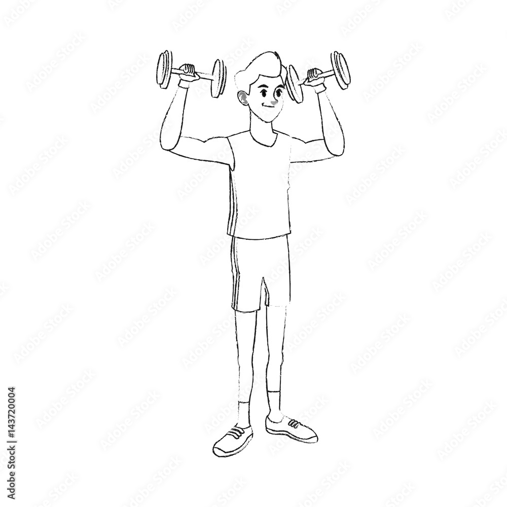 young man lifting weights sport icon image vector illustration design simple sketch line young man lifting weights sport icon image vector illustration design simple sketch line