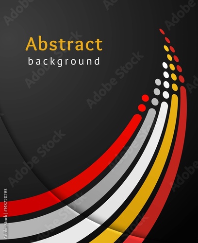 Colored stripes with circles over black background. Retro vector backdrop. Design template. Abstract lines directed upwards.