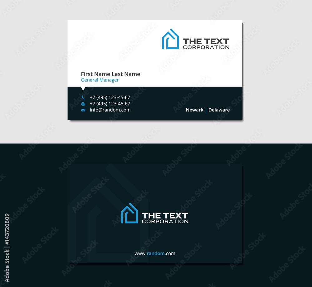 dark flat business card with blue icon of home dark flat business card with blue icon of home
