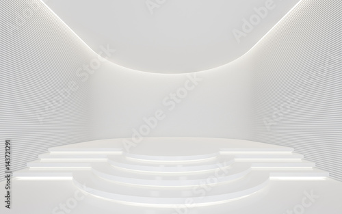 Fototapeta Naklejka Na Ścianę i Meble -  Empty white room modern space interior 3d rendering image.A blank wall with pure white. Decorate wall with horizon line pattern and hidden light