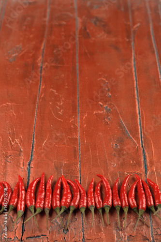Red Hot chili pepper on a oxidized Copper Sheet. Copper background.