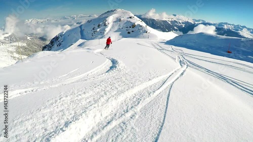 Wallpaper Mural Man skiing on the prepared slope with fresh new powder snow in Tyrolian Alps, Zillertal, Austria  Torontodigital.ca