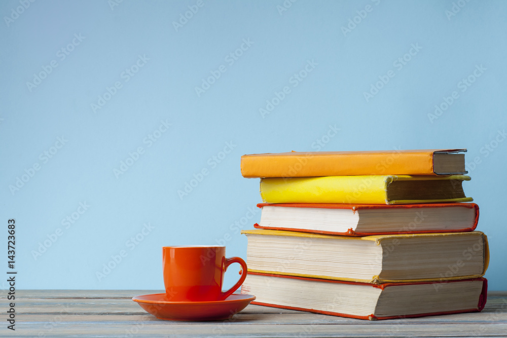 Stack of books on wooden table.Education background. Back to school.Copy space for text. Stack of books on wooden table.Education background. Back to school.Copy space for text.