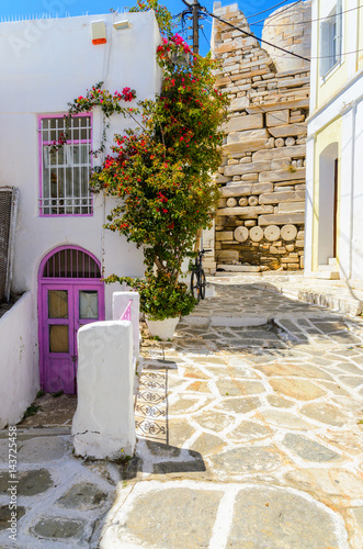 Traditional greek houses with spring flowers on Paros island. Cyclades. Greece. © vivoo