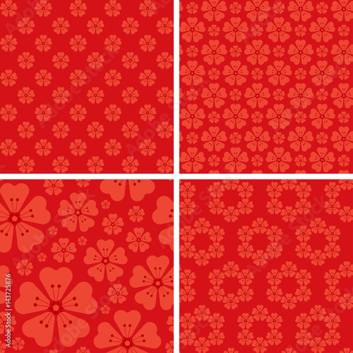 Seamless floral patterns on red background