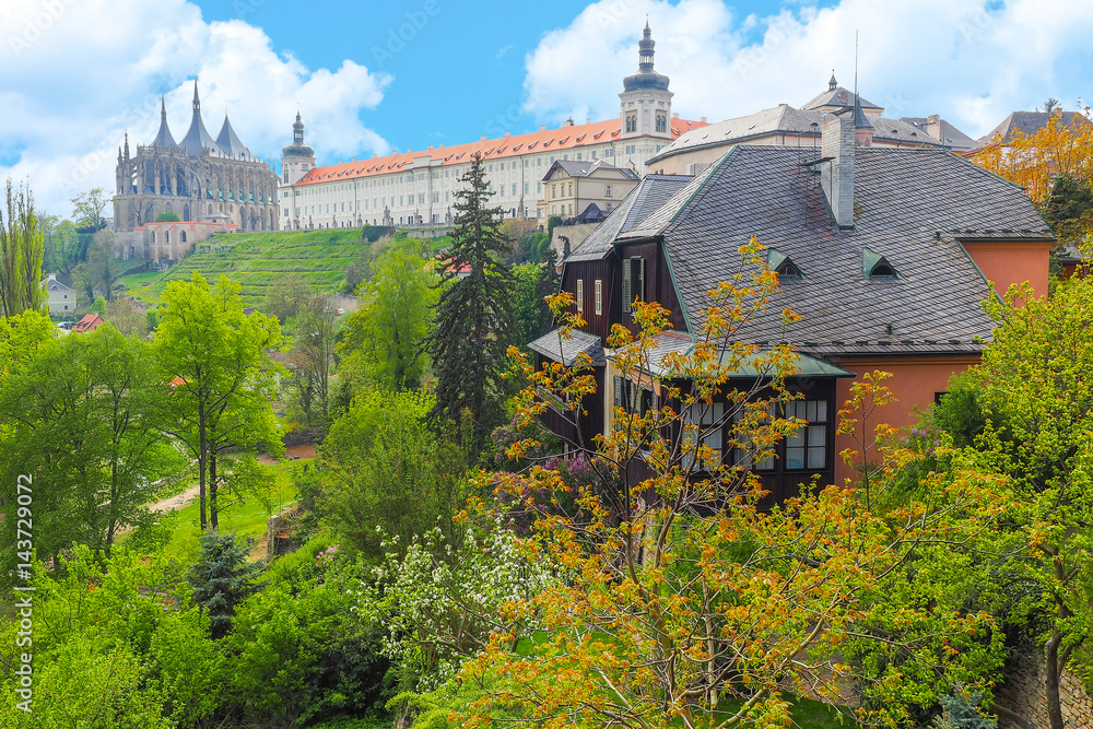 View of St. Barbara Cathedral and Jesuit College in Kutna Hora, Czech Republic