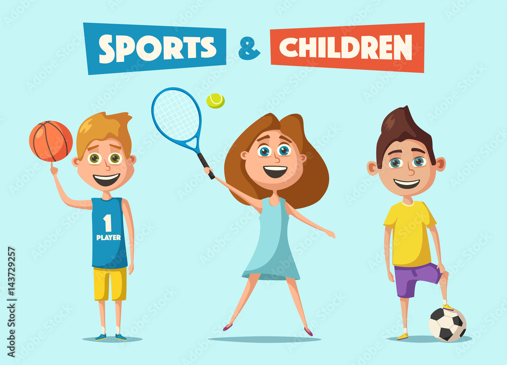 Little basketball, tennis and football players. Cartoon vector ...